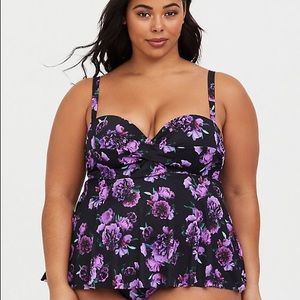 TORRID BLACK & PURPLE FLORAL UNDERWIRE TANKINI TOP